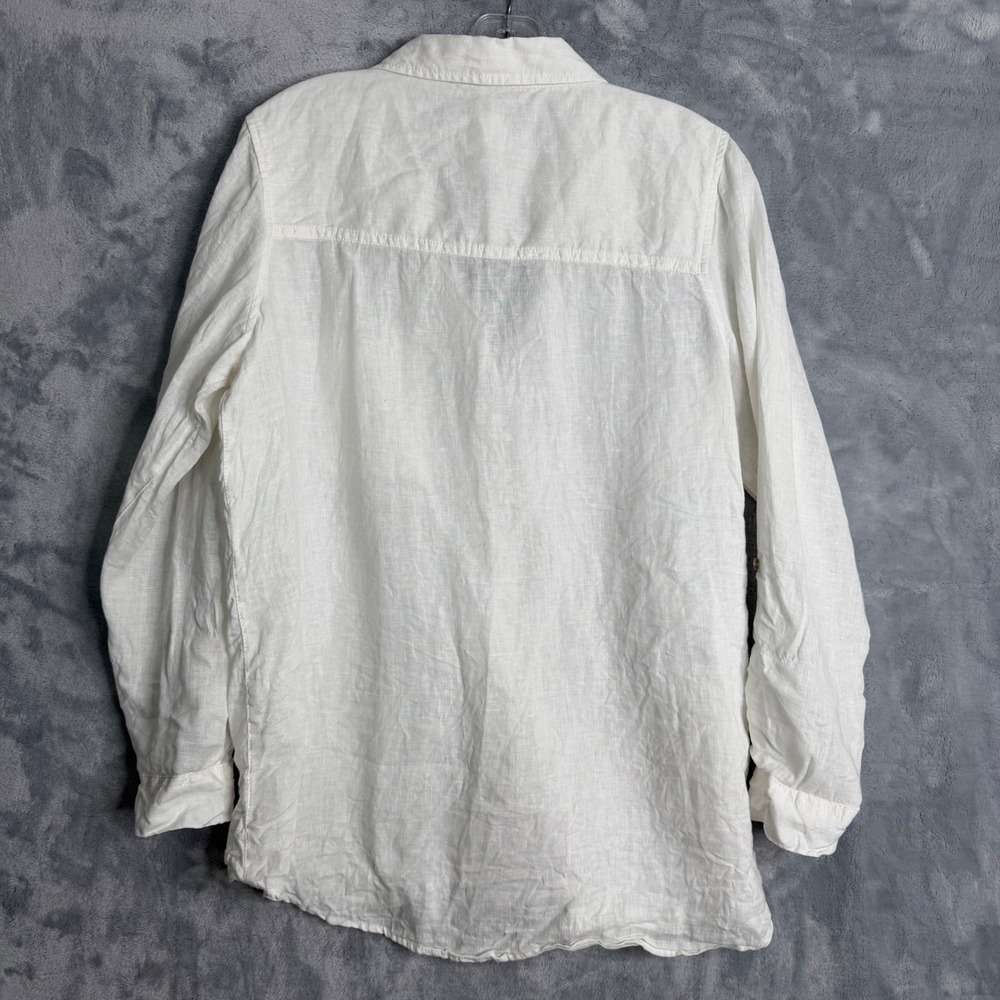 Sigrid Olsen 100% Linen Button Front Shirt Womens L White Coastal Lagenlook - Picture 2 of 8